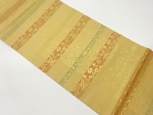 横縞に花唐草・蝶・鳥模様織出し袋帯